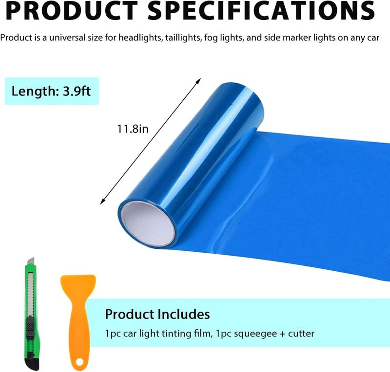 YTFRL Car Headlight Tint Film, 12×48 Inch Vinyl Vehicle Tail Light Wrap Film Roll with Squeegee & Cutter, Waterproof Vinyl Tinted Sticker for Headlights Fog Lights Tail Lights (Dark Blue) - Image 2